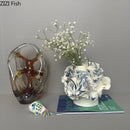 Axyaa Ceramic Flower Vase Desk Decor White Floral Aesthetic Room Decoration
