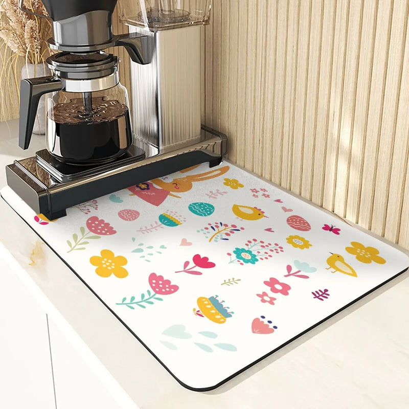 Axyaa Easter Rabbit Print Placemats & Coasters: Absorbent Kitchen Mats & Home Decor