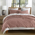 Axyaa Linen/Cotton Queen Quilt Set, Cameo Rose, Diamond Stitch, Pre-Washed