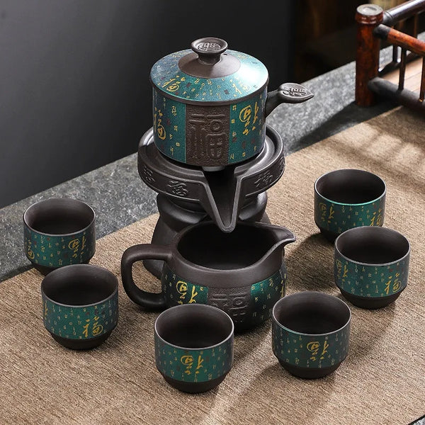 Axya High-End 6-Person Kung Fu Tea Set: Bone Teapot & Cups, Automatic System