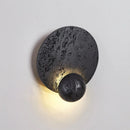 Axyaa Black Traverine LED Pull Chain Wall Light - Modern Wabi Sabi Bedside Lamp