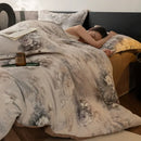 Axyaa Flower Print Velvet Bedding Set: Duvet Cover, Flat Sheet, Pillowcase