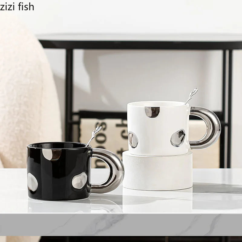 Axya Electroplated Ceramic Coffee Mug with Large Handle for Home and Office