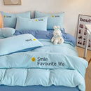 Axyaa Washed Cotton Bedding Set 4 Piece Solid Comforter Cover Fitted/Flat Sheet