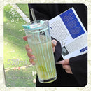 Axyaa Glass Straw Water Bottle for Girls, Large Capacity Ice Cup with Lid