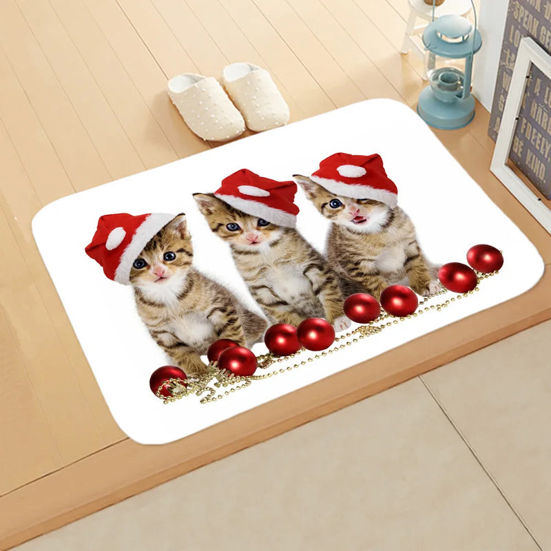 Axyaa Christmas Cat Dog Print Animal Door Mats Non-Slip Floor Home Decoration
