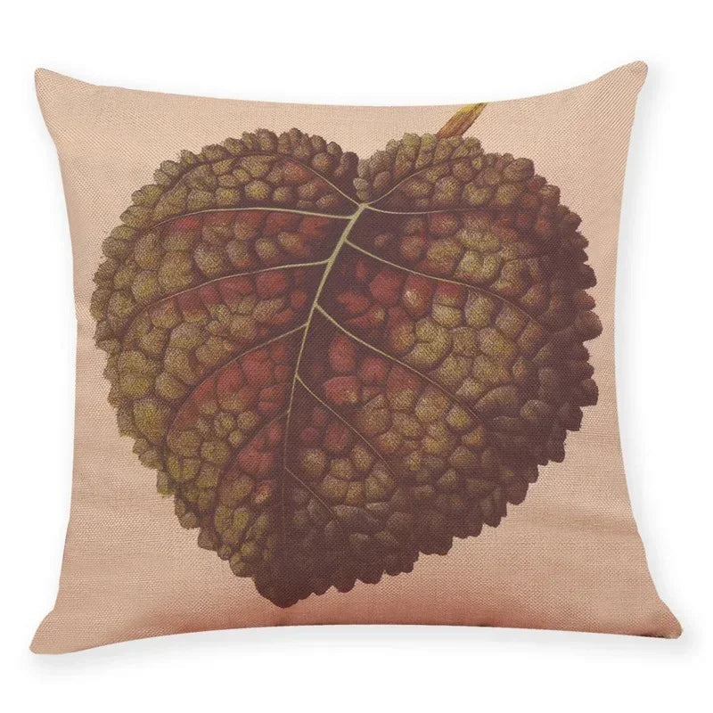 Axyaa Big Leaf Pattern Linen Pillowcase 45x45cm for Car Sofa Home Décor