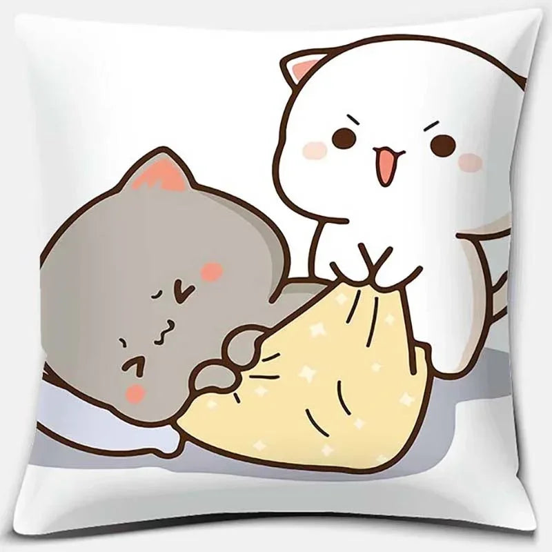 Peach Cat Pattern Decorative Pillowcase by Axyaa - Home Office Square Cover