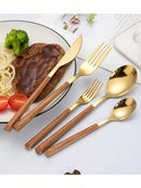 Axyaa Stainless Steel Cutlery Set with Imitation Wood Handles for Home, Hotel, Party