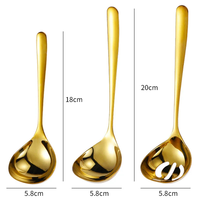 Axyaa Stainless Steel Golden Ladle Soup Spoon Colander Kitchenware