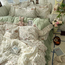Axyaa Princess Floral Ruffles Bedding Set with Soft Duvet Cover, Bed Sheet, Pillowcases