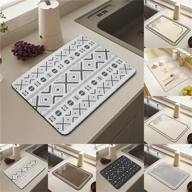 Axyaa Cream Solid Color Coffee Machine Drain Mat - Kitchen Non-Slip Absorbent Drying Mat
