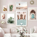 Axyaa Moroccan Landscape Canvas Art Wall Print - Floral Hot Air Balloon Posters