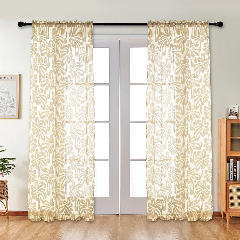 Axyaa White Jacquard Tulle Sheer Curtain for Living Room