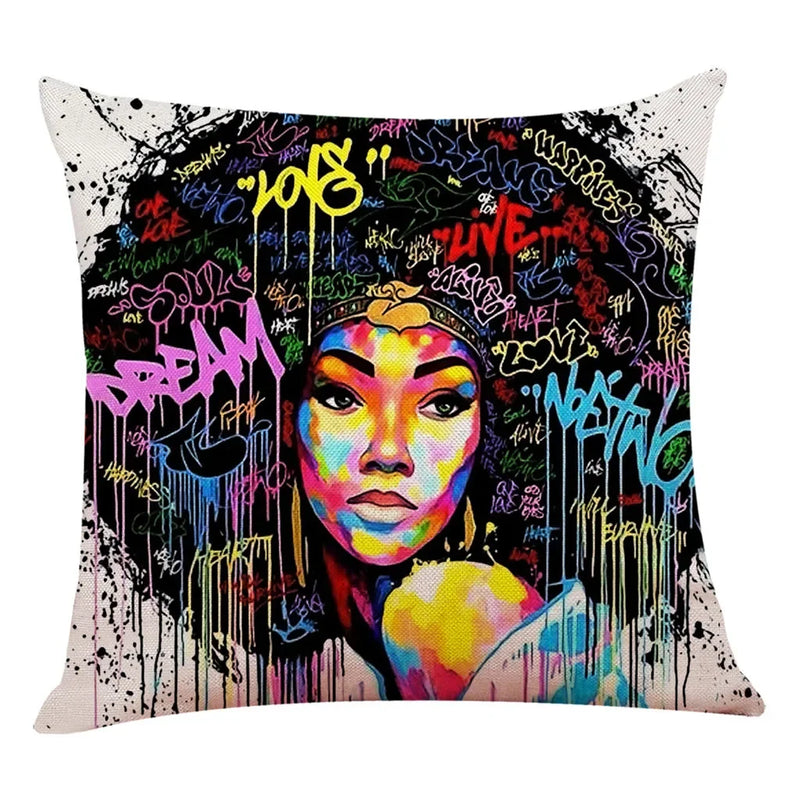 Axyaa African Women Face Print Cushion Cover - 45x45cm Home Decor Pillowcase
