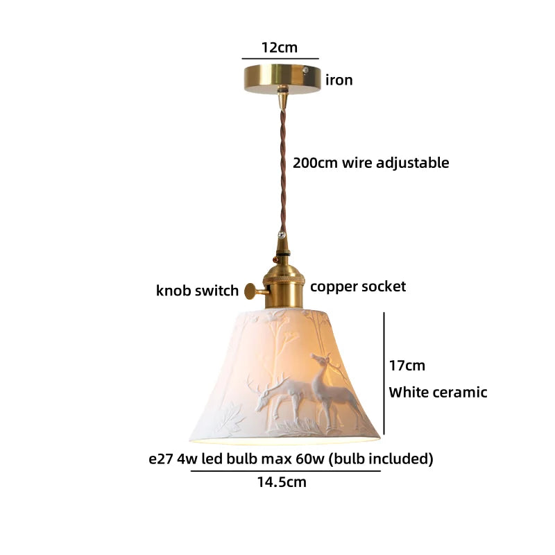 Axyaa White Ceramic Brass LED Pendant Light Modern Nordic Hanging Lamp