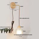 Axyaa Clear Glass LED Wall Lights with Wood Pull Chain Switch