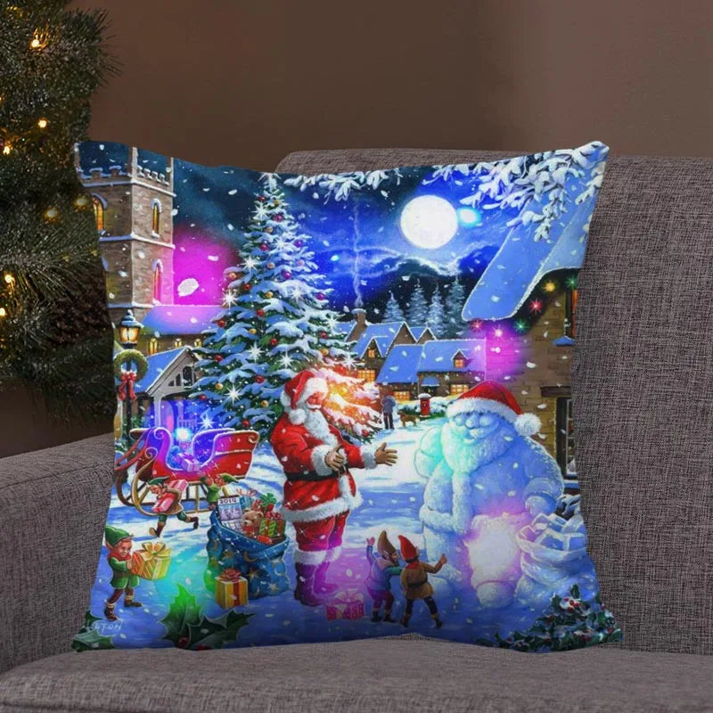 Axyaa LED Retro Santa Christmas Lights Pillowcase Home Decor 45x45