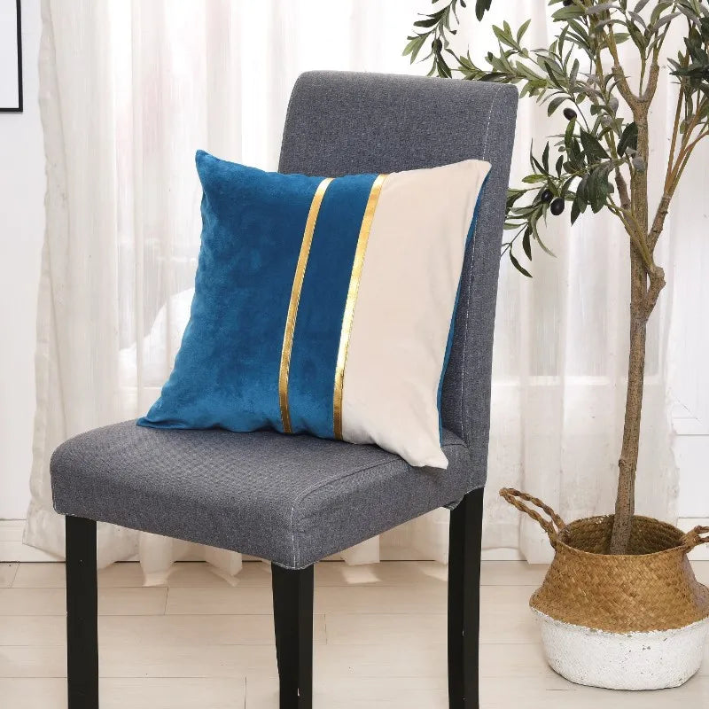 Axyaa Velvet Gold Splice Cushion Cover 45x45cm - Nordic Light Luxury Home Decor Patchwork Pillowcase