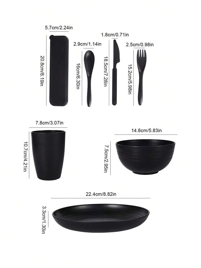 Axyaa 28pcs Plastic Tableware Set for Home Kitchen Party, Reusable Dinner Plate Bowl Cup