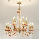 French Crystal Chandelier: Axyaa Luxury Copper LED Pendant Light, Red Crystal Hanging Lamp.