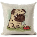 Square Linen Pug French Bulldog Pillow Cover by Axyaa