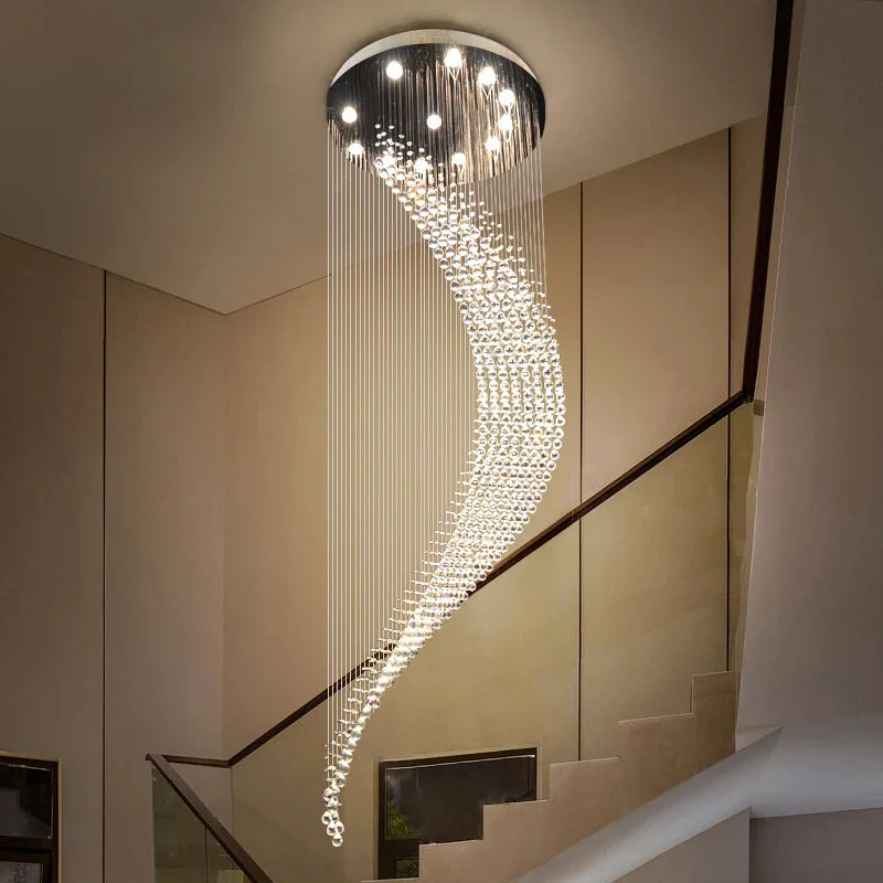 Axyaa Crystal Ball Chandelier: Modern LED Spiral Hanging Light for Luxury Home Decor