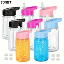 Axyaa 10oz Double Layer Plastic Water Bottles with Lid, Straw - Set of 4
