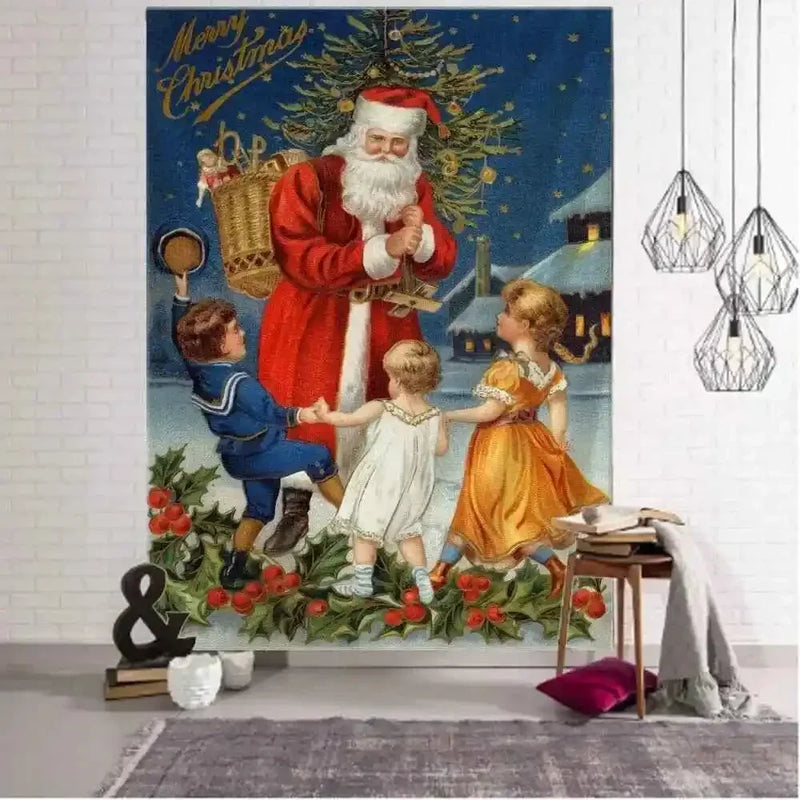 Axyaa Santa Claus Print Tapestry for Christmas Decor