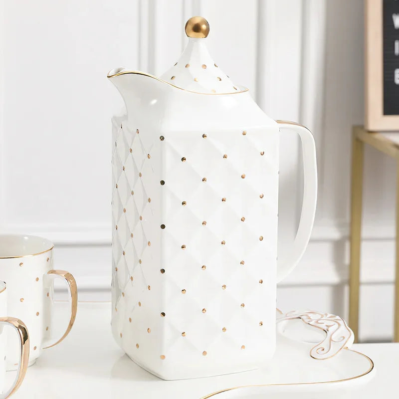 Axya Nordic Gold Ceramic Coffee Set with Tray and Tea Set Pot