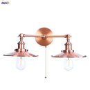 Axyaa Industrial Pink LED Wall Light with Pull Chain Switch - Two Heads Industrial Bedroom Lamp