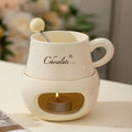 Axyaa Ceramic Cheese Chocolate Melting Mug with Fork, 280ml European Candle Cup