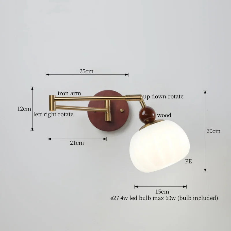Axyaa White Pumpkin LED Wall Light - Swing Arm Nordic Modern Wandlamp