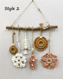 Axyaa Macrame Xmas Ornaments Set | Boho Wall Hanging Christmas Decor