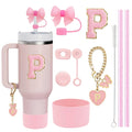 Axyaa 10-Piece Cup Accessories Set with Straws, Brush, Flower Charm, & Spill-Proof Stopper