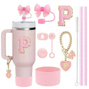 Axyaa Stanley Cup Accessories Set with Straw, Brush, Flower Charm, Stopper, and Boot.