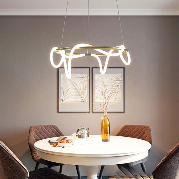 Axyaa Long Dining Chandelier: Musical Artistic Tube Winding Line Light