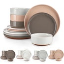 12/24pc Axyaa Sesame Glaze Stoneware Dinnerware Set - 4/6 Plates, Dessert & Bowl