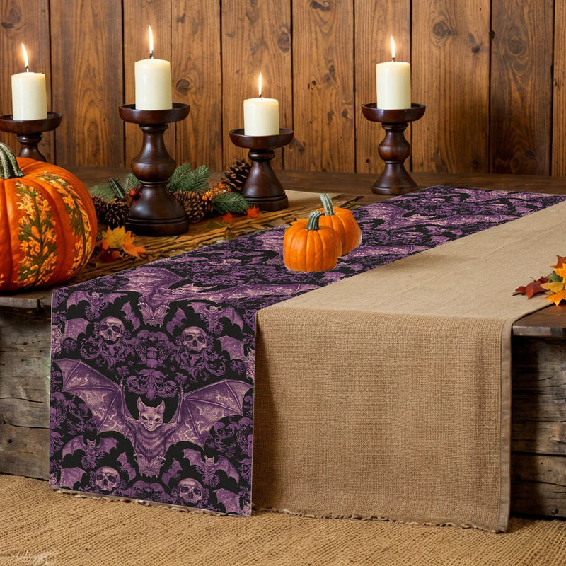 Axyaa Halloween Skull Abstract Pattern Table Runner