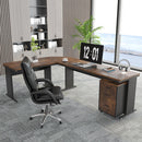 Axyaa Industrial L-Shaped Executive Desk with File Cabinet, Corner Computer Table