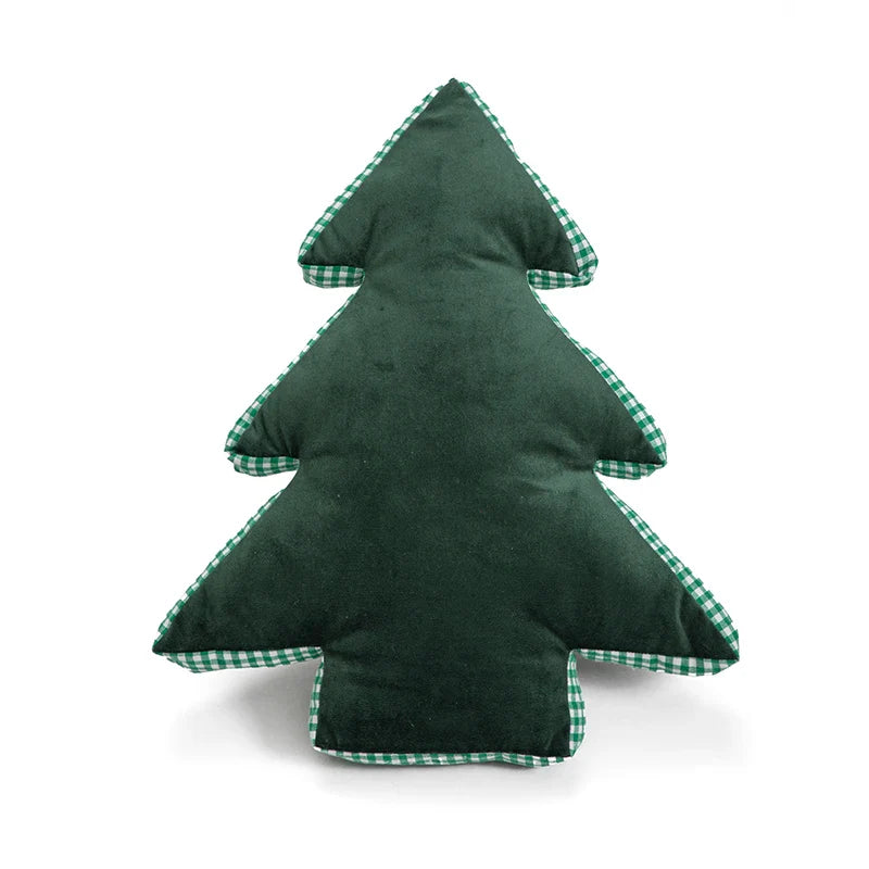 Axyaa Christmas Cushion Cover Snowflake Tree Green Red Checked Tassels