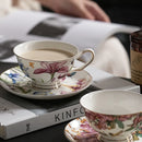 Axyaa Elegant Bone Porcelain Tea Cup Set with Golden Trim, Floral Pattern Dining Decor