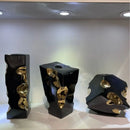 Axyaa Black Ceramic Geometric Square Vase with Golden Notch - Home Decor Accessory
