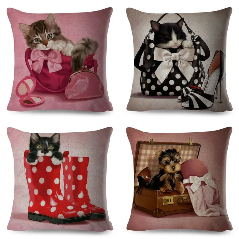 Axyaa Cartoon Pet Dog Print Pillow Covers 45x45cm for Home and Car Decor