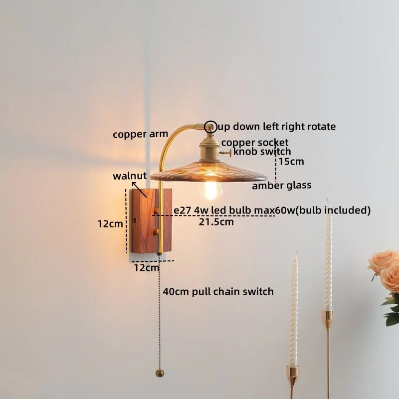 Axyaa Ceramic Walnut LED Wall Lights - Modern Bedroom & Living Room Bedside Lamp