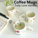 Axyaa Ceramic Tulip Love Handle Coffee Mug White Color Irregular Flower Tea Cup