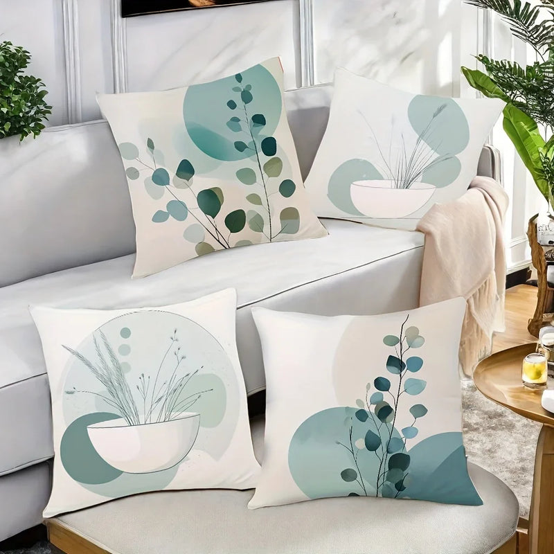 Bohemian Abstract Cyan & White Throw Pillow Covers by Axyaa - Set of 4