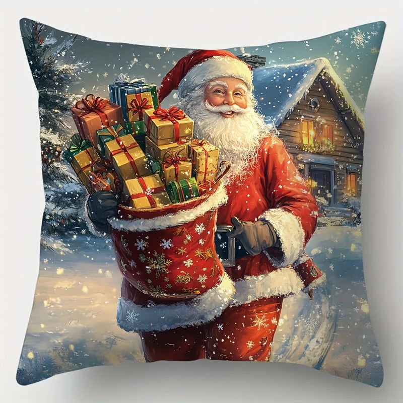 Axyaa Winter Snow Santa Claus Gift Pillowcase Suite Home Decoration
