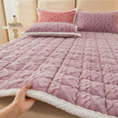 Axyaa Warm Coral Fleece Mattress Pad - Double Bed Solid Color Winter Blanket