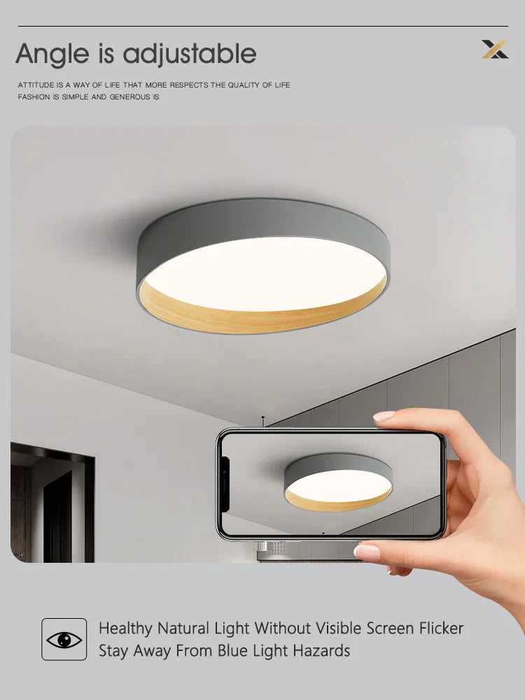 Axyaa Round LED Ceiling Lamp Wood Grain Modern Living Room Light